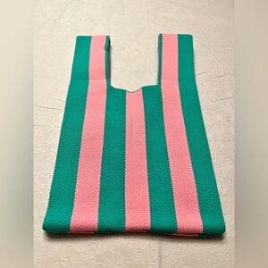 Elegant Pink and Green Striped Wristlet